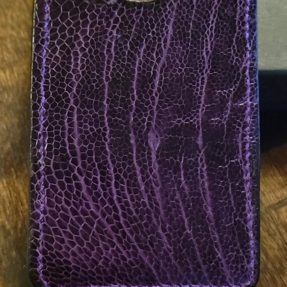 Purple Ostrich Leg Leather Card Holder β Ethically Sourced Exotic Wild Hide - Picture 3 of 3